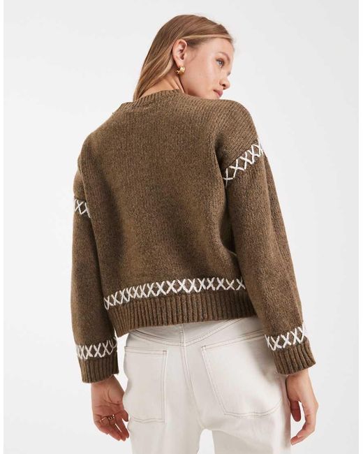 ONLY Brown Contrast Details Round Neck Jumper