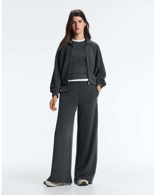 Oysho Gray Asymmetric Stripe Trousers With Modal