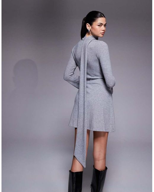 ASOS Purple Flute Sleeve Mini Dress With Scarf Detail