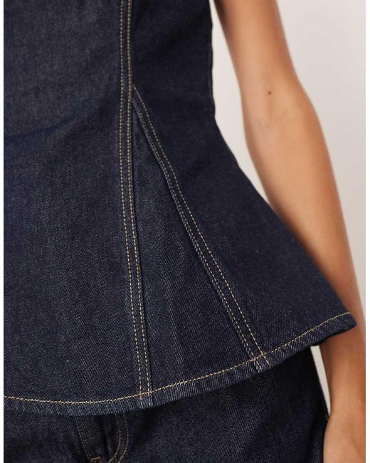 Mango Blue Denim Bandeau Co-ord Top With Contrast Stitch