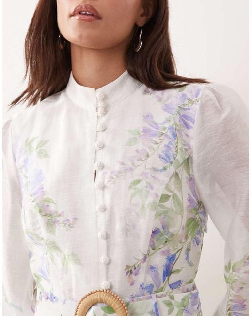 Forever New White Balloon Sleeve Button Through Belt Detail Midi Dress