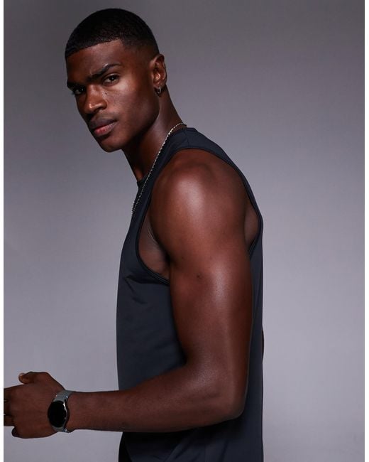 4505 Blue Nylon Performance Mesh Quick Dry Running Tank Top for men