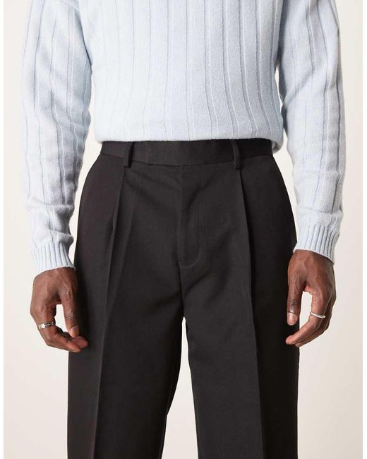 Pantalones De Traje Negros De Corte Tapered Extragrande De Sarga De ASOS de hombre de color Blue
