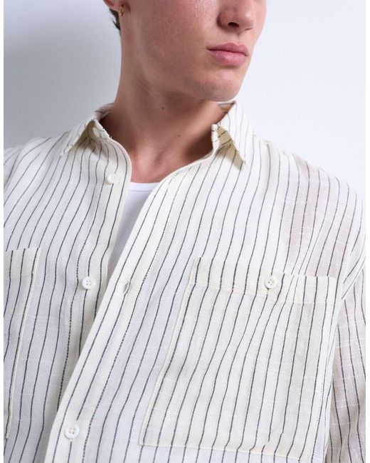 Topman Gray Long Sleeve Relaxed Cheesecloth Stripe for men