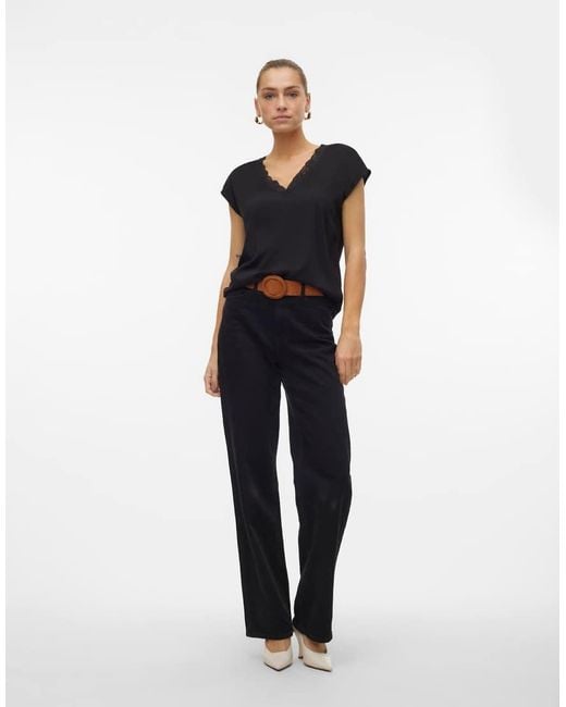 Vero Moda Blue Lace Trim Short Sleeve Blouse