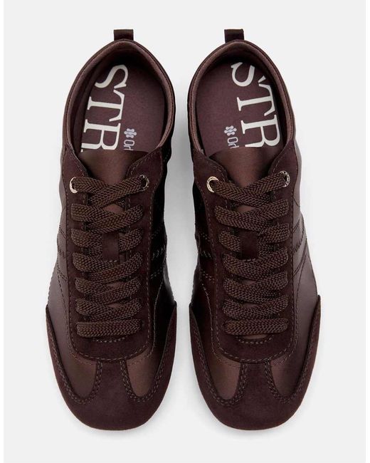 Stradivarius Brown Satin-effect Trainers With Thin Soles