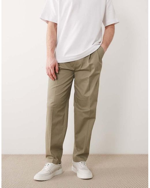 ASOS Natural Tailored Cotton Rich Oversized Tapered Chino Trousers for men