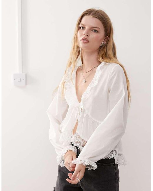 Blusa Blanco De Estilo Boho De Encaje De Reclaimed (vintage) de color Natural