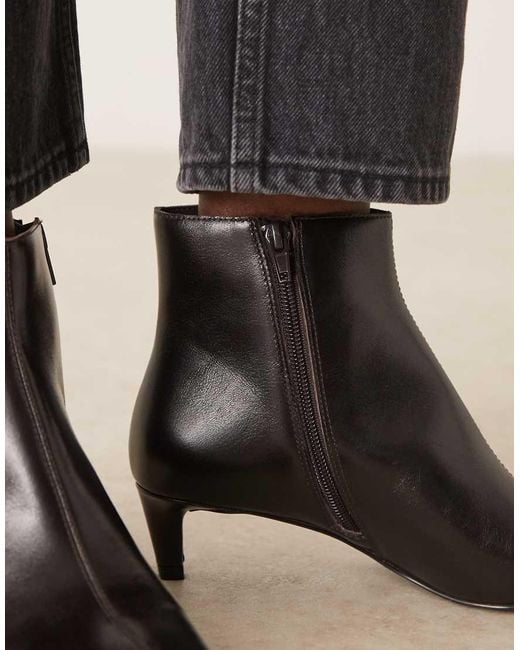 Mango Black 100% Leather Kitten Heel Ankle Boots