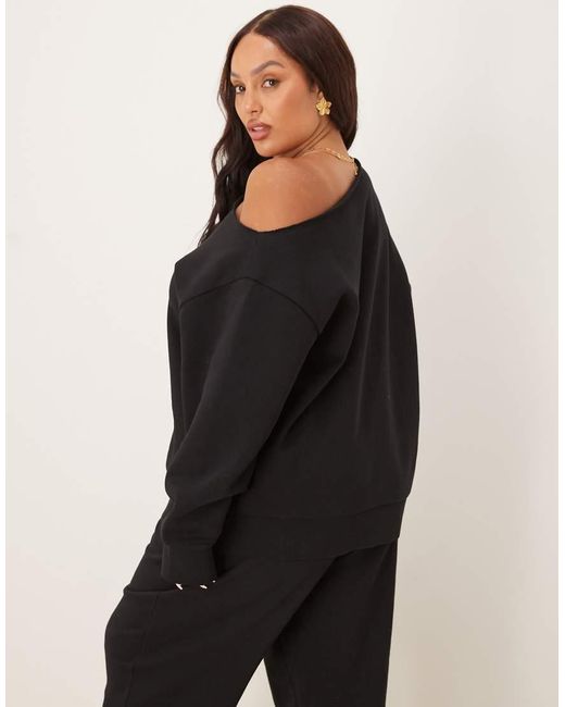 ASOS Black Asos Design Curve Off Shoulder Brushback Sweatshirt