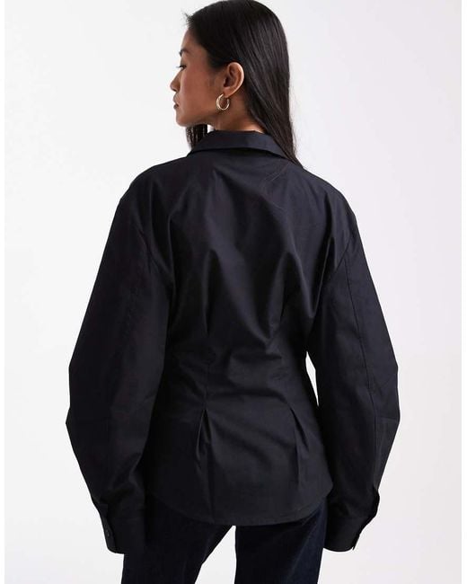 Camisa Negra Cruzada Con Mangas Cocoon De ASOS de color Blue