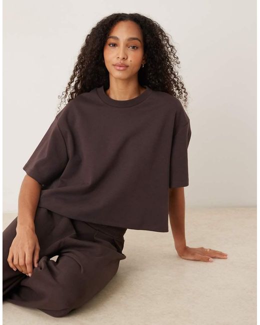 Camiseta Corta Marrón De Corte Cuadrado De Punto Entrelazado De (Parte De Un Conjunto) ASOS de color Purple