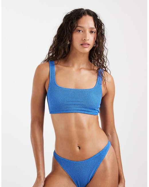 & Other Stories Blue Mix And Match Crinkle Square Bikini Top