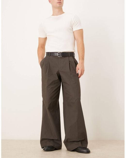 ASOS – elegante, locker geschnittene hose aus schwerem baumwollmix in Brown für Herren