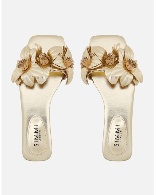 SIMMI Brown Gilly Flower Detail Flat Sandals