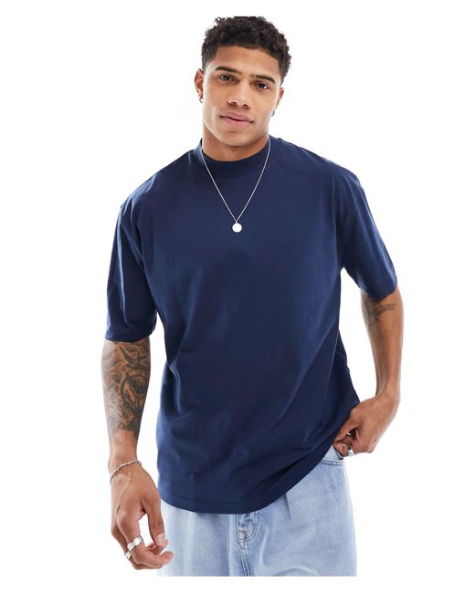 Camiseta azul marino extragrande con cuello subido ASOS de hombre de color Blue
