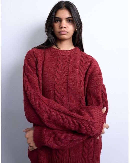 TOPSHOP Gebreide Oversized Trui Met Kabelpatroon En Brede Ribbels