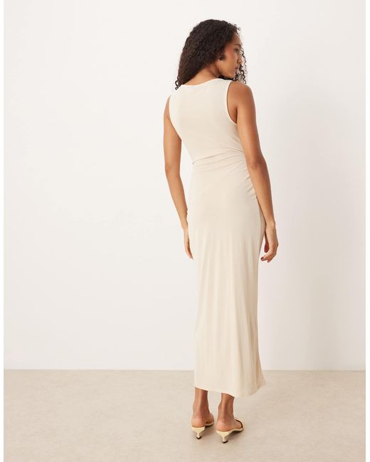 ASOS Natural Asym Cowl Ruched Midi Dress