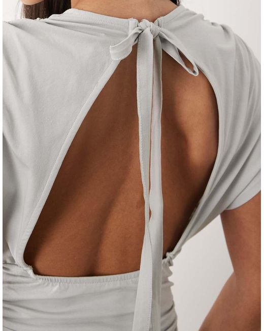 ASOS White Gathered Sleeve Cinched Waist Top
