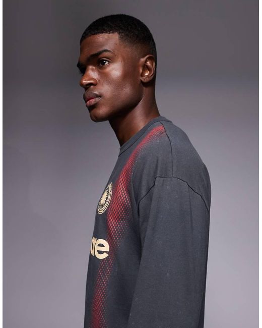 ASOS Blue Heavyweight Oversized Long Sleeve T-shirt With Football Graphic for men