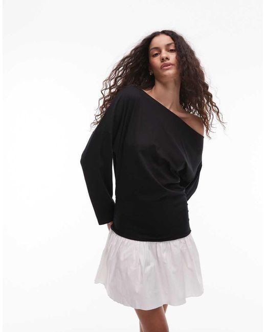 Vestito Corto Con Vita Scesa E Gonna A Contrasto di Mango in White