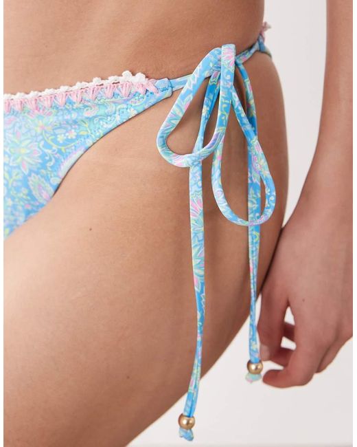 Kulani Kinis Green Stargaze Cheeky Side Tie Bikini Bottoms With Crochet Trim