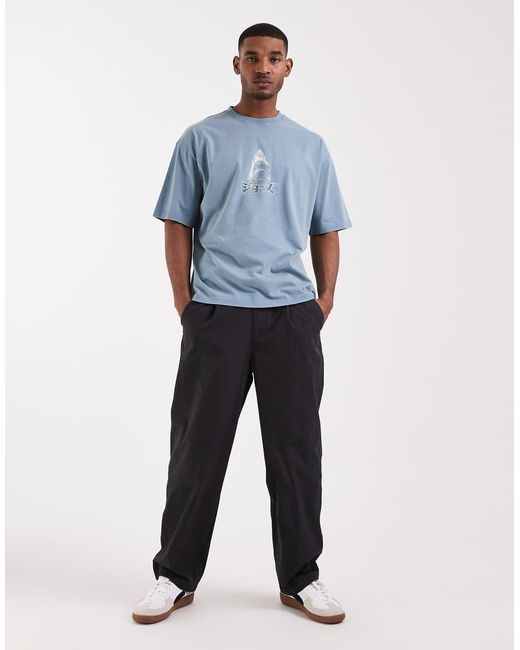 ASOS Blue Oversized Tee With Jaws Print for men