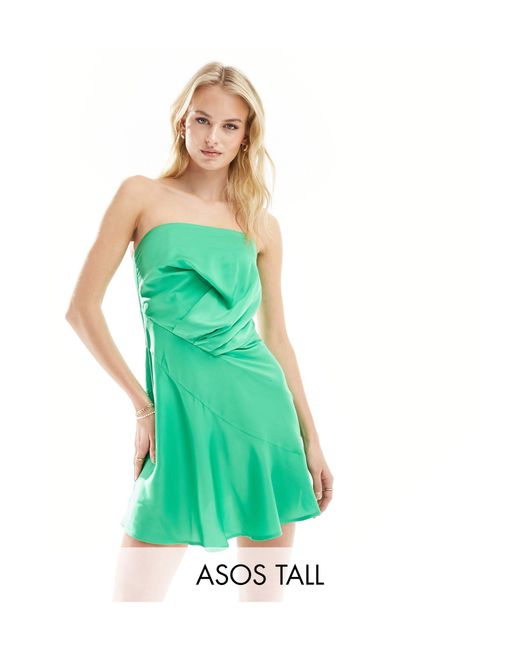 ASOS Green Asos Design Tall Bandeau Asymmetric Bias Satin Mini Dress