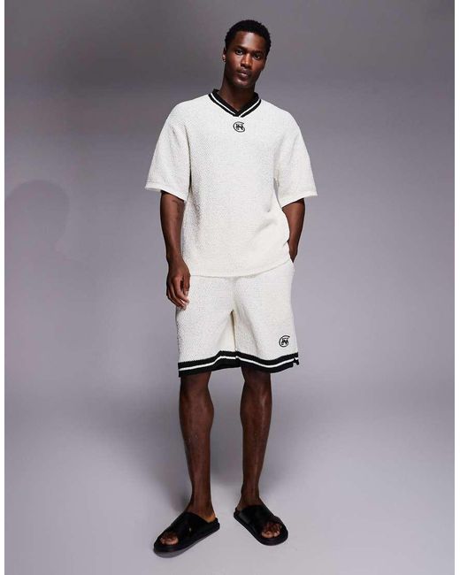Good For Nothing White Co-ord Oversized Knitted Hockey Jersey for men