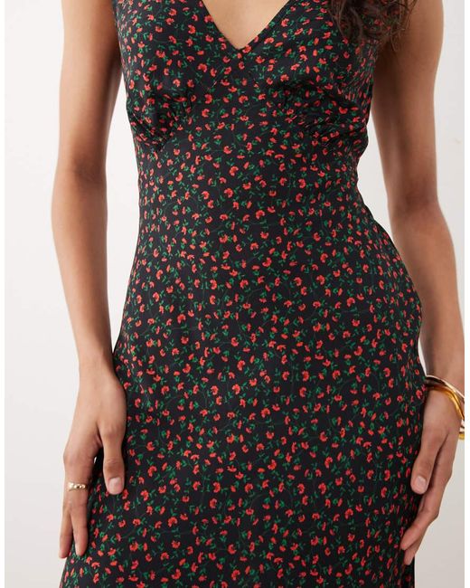 New Look Black Ditsy V Neck Bias Midi Dress