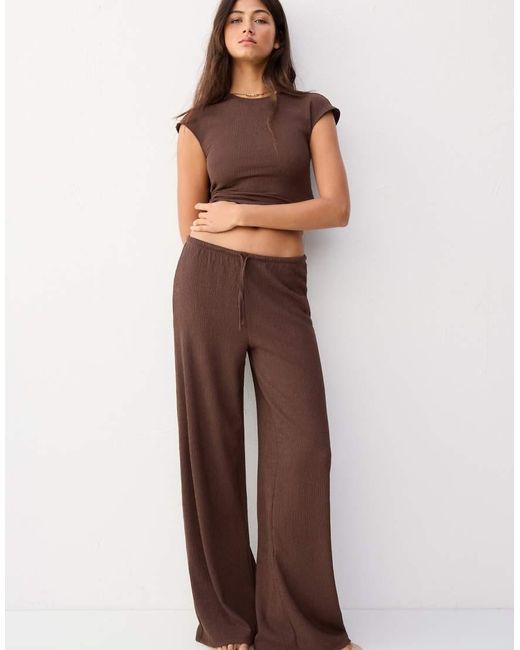 Pull&Bear Brown Wide Leg Crepe Trousers