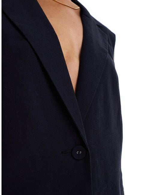ASOS Blue Tall Sleeveless Tailored Blazer With Linen