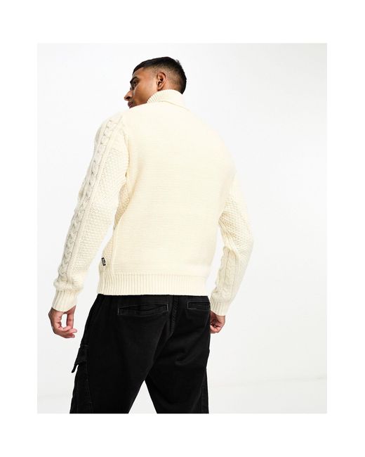 Only & Sons White Roll Neck Cable Knit Jumper for men