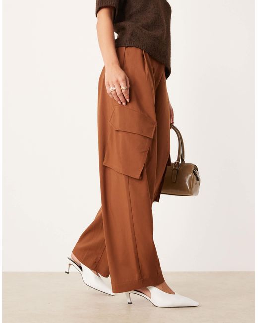 ASOS Brown Petite Tailored Utility Barrel Trouser