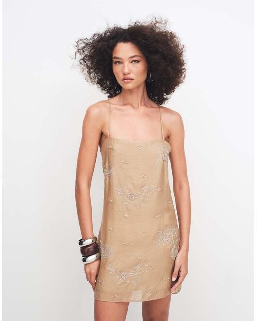 Mango White Square Neck Strappy Mini Dress With Embellishment
