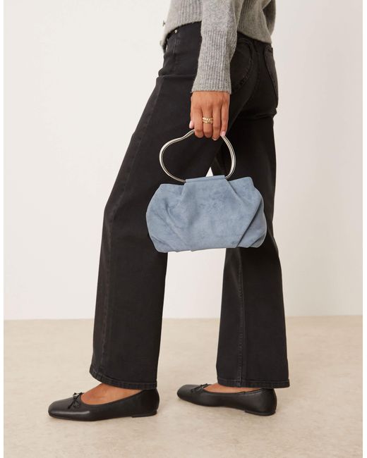 ASOS Brown Faux Suede squiggle Metal Handle Grab Bag With Detachable Chain