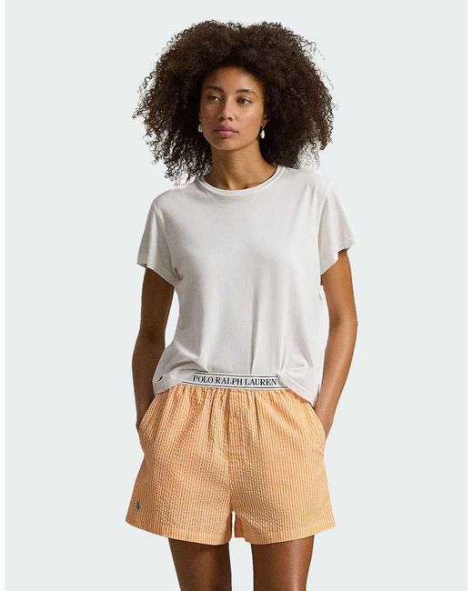 Polo Ralph Lauren White Seersucker Separate Sleep Boxer With Elastic