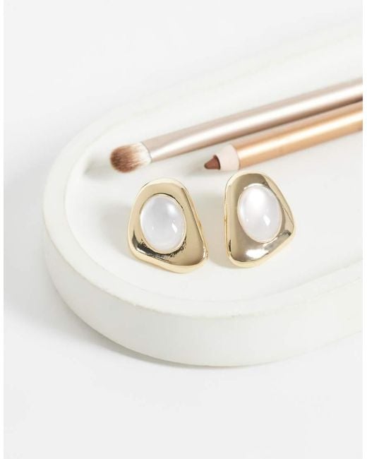 Accessorize White Stone Molten Shield Stud Earrings