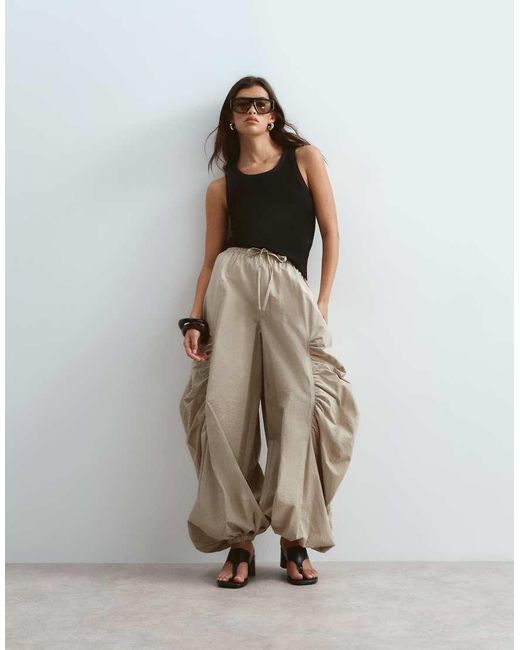 ARRANGE Natural Ruched Barrel Leg Utility Balloon Pants