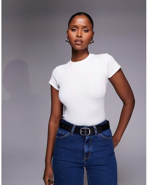 River Island Blue Fitted Ribbed T-Shirt