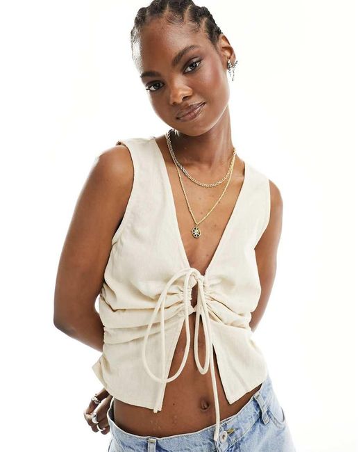 Collusion White Cotton Woven Built Up Vest Top With Tie Detail