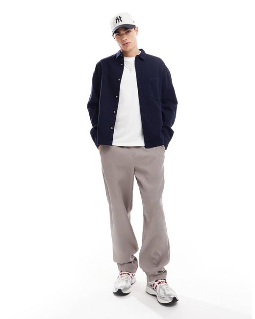 ASOS – kastiges oversize-hemd mit waffelstruktur in Blue für Herren