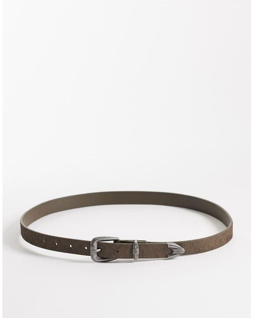 ASOS Gray Cowhide Hair Belt With Western Buckle for men