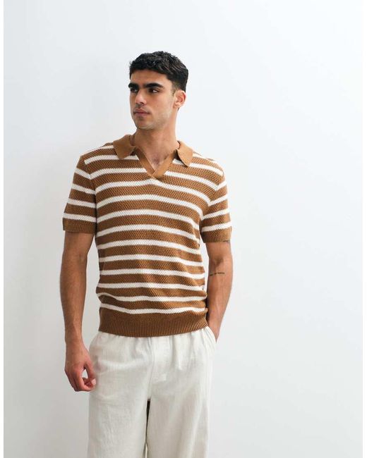New Look Multicolor Knitted Stripe Polo for men