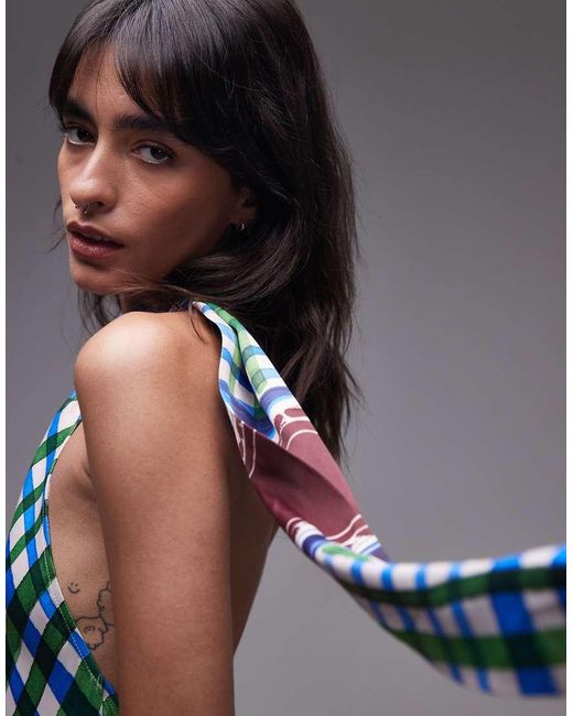 TOPSHOP Mini Jurk Van Satijn Met Gestrikte Hals in het Gray