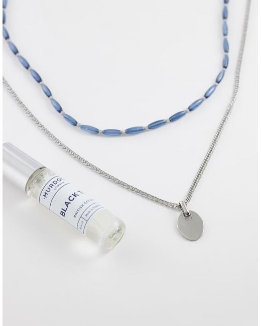 ASOS Metallic 2 Pack Blue Beaded And Oval Pendant Necklaces for men