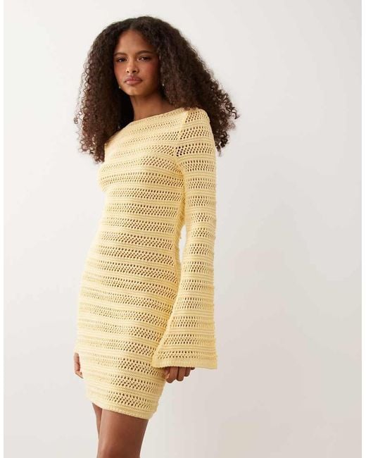 Miss Selfridge Natural Crochet Long Sleeve Mini Dress