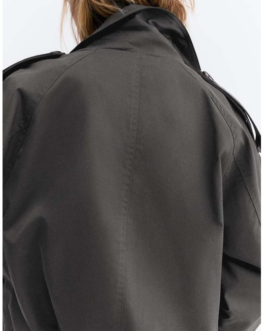 Pull&Bear Gray Balloon Short Trench Coat