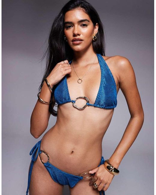 South Beach Blue Ring Halterneck Bikini Top