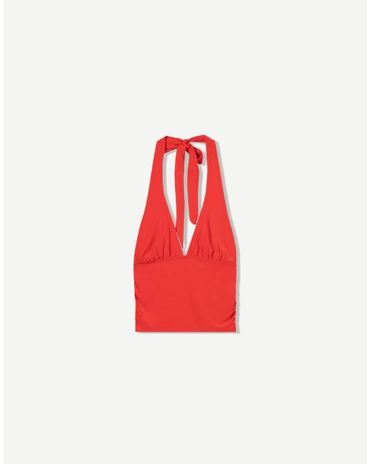 Bershka Red – gerafftes neckholder-oberteil